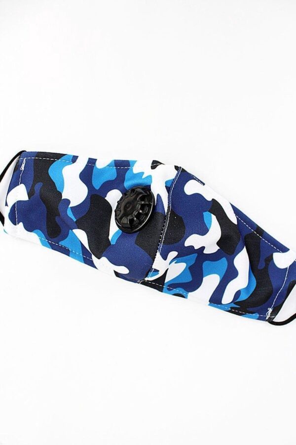 1 stuks Herbruikbare Mondkapje - Valve mondmasker camouflage blauw