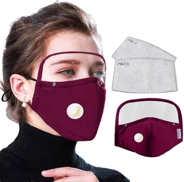 1 stuks rood kleur Gezichtsbedekkingen - spatmasker - Gezichtscherm - Gelaatscherm Spatscherm voor Dames Heren Katoen Wasbaar Herbruikbaar met filter en afneembaar oogschild, stoffen gezicht