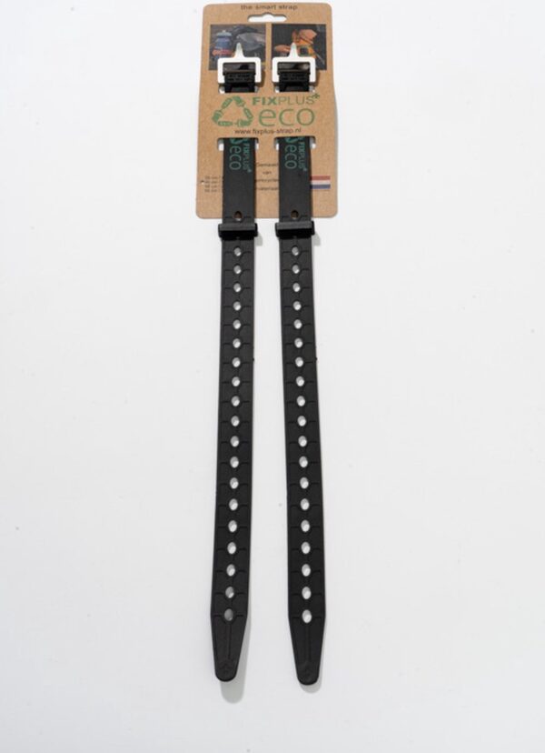 2 Fixplus millieuvriendelijke gerecycelde zwarte ECO straps 46cm - TPU spanband voor snel en effectief bundelen en bevestigen van fietsonderdelen, ski's, buizen, stangen, touwen en latten