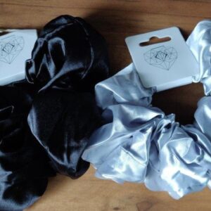 2 Pack - XL Scrunchies Zwart - Zilver - Handgemaakt