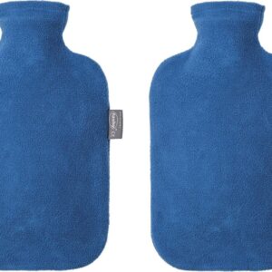2x Kruiken met fleece hoes blauw 2 liter - warmwaterkruik