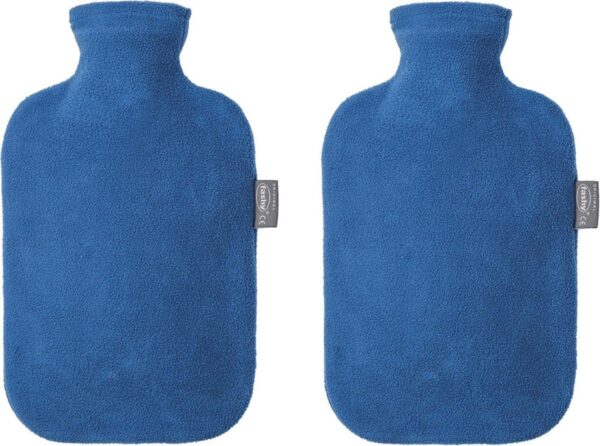 2x Kruiken met fleece hoes blauw 2 liter - warmwaterkruik