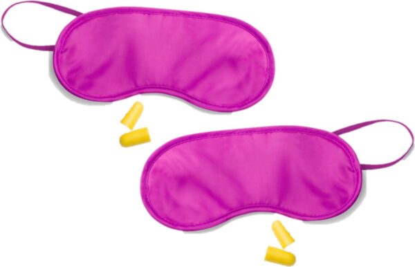 2x stuks slaapmasker fuchsia met oordoppen - 19 x 9 cm