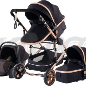 3 in 1 Buggy - Kinderwagen - Buggy - Autostoel - Opvouwbaar - Gold Black