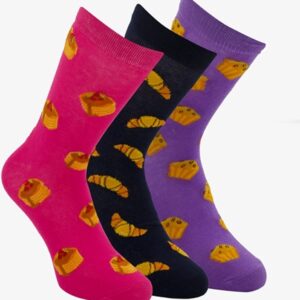 3 paar middellange dames sokken met print - Roze - Maat 39/42