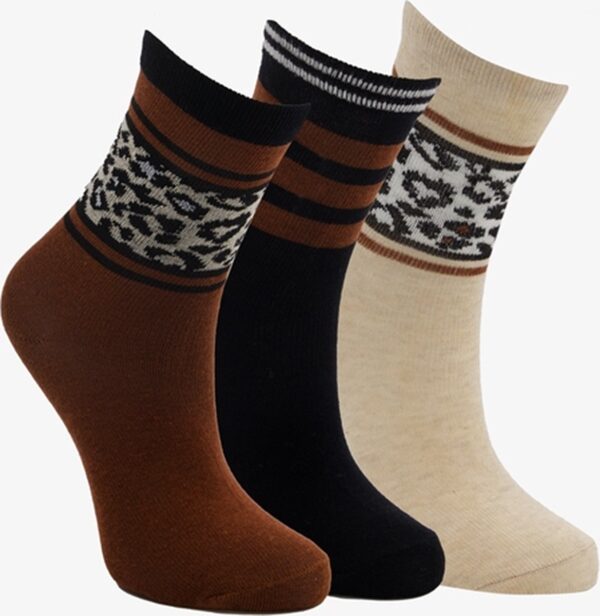 3 paar middellange kinder sokken bruin/beige - Maat 35