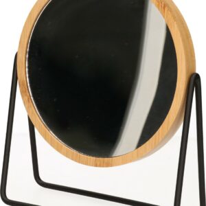 5Five make-up spiegel - 3x zoom - bamboe/hout - 17 x 20 cm - lichtbruin/zwart - dubbelzijdig