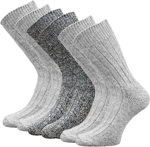 6 paar Noorse wollen sokken - Licht Grijs en Zwart Gemêleerd - Maat 39/42