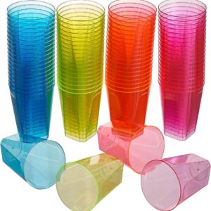 80 Neon Party Bekers (210ml) Plastic Herbruikbaar Vierkant - Glow in the Dark Feestbekers - Perfect voor Feestjes en Verjaardagen