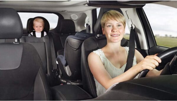 8601 - Baby-achteruitkijkspiegel Safetyview voor meer veiligheid in de auto, onbreekbaar, ideaal voor draagzakken en reboarder kinderzitjes, 28 x 28 x 13 cm, Zilver/Zwart