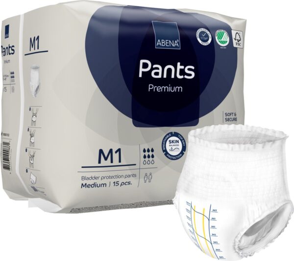 ABENA Pants Premium M1 - 15x Absorberend Broekje, te Dragen als Gewoon Ondergoed - Voor het Verlies van Flinke Scheuten Urine en (Dunne) Ontlasting - Heupomvang 80-110 cm - Absorptie 1400 ml