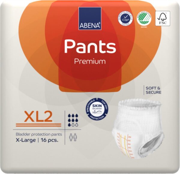 ABENA Pants Premium XL2 - 16x Absorberend Broekje, te Dragen als Gewoon Ondergoed - Voor het Verlies van de Hele Blaasinhoud en (Dunne) Ontlasting - Heupomvang 130-170 cm - Absorptie 1900 ml