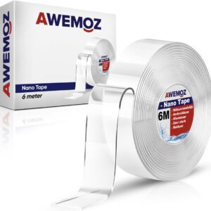 AWEMOZ Dubbelzijdig Tape - 6 meter x 25mm x 2mm - Montagetape - Nano Tape - Plakband Extra Sterk - Transparante Tape Extra Sterk - Klussen - Waterdicht en Herbruikbaar