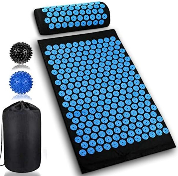 Acupressure Mat, Acupressure Set met Kussen en 2 Stuks Stekelige Massageballen, Draagtas voor Pijnverlichting en Spierontspanning, 68 x 42 cm.