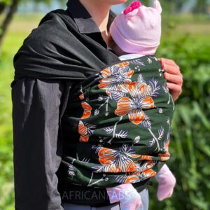Afrikaanse Print Draagdoek / Draagzak / baby wrap / baby sling - Donker groen oranje flowers - gold embellished - Baby wrap carrier