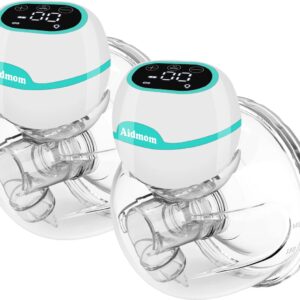 Aidmom - Set - Dubbele elektrische borstkolf - groen - oplaadbare draagbare borstkolf - draadloze borstkolven - BPA vrij - handsfree kolven - 24mm - borstvoeding - set van 2 stuks