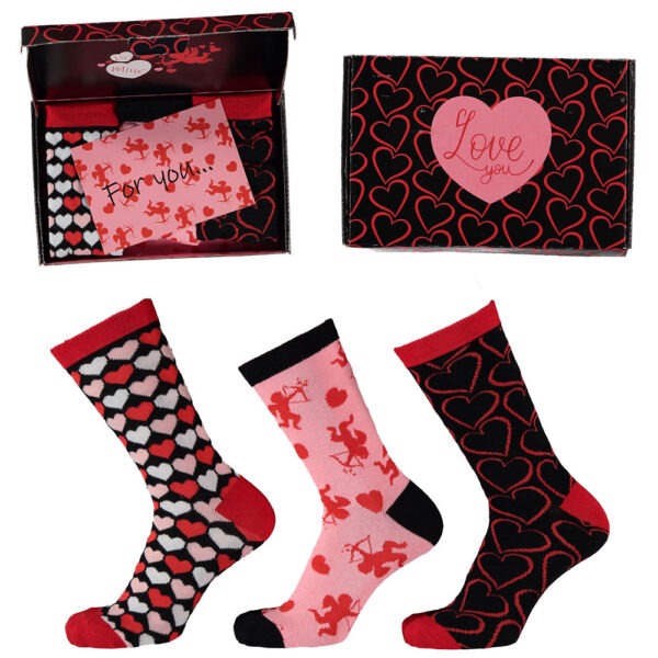 Apollo Valentijn Cadeau Sokken Giftbox Cupid Hearts Dames met gratis wenskaart