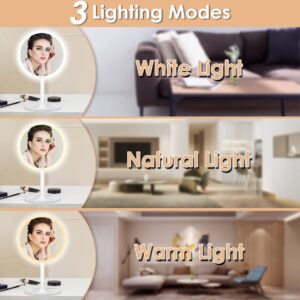 Auxmir Make-Up Spiegel LED Verlicht, 5X Make-Up Spiegel met 3 Lichtkleuren, Dimbare Helderheid en Touch Schakelaar, Vergrotende Spiegel en AUTO-OFF voor Thuis en Onderweg