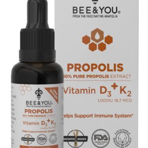 BEE&YOU 30% Puur Propolis Tinctuur - met Vitamine D3 en K2 - Grote Bron van Antioxidanten - Natuurlijke Ondersteuning van het Immuunsysteem - 30 ml