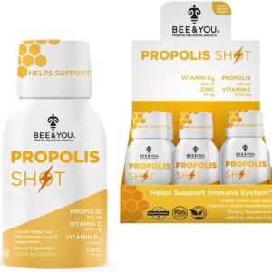 BEE&YOU Propolis Immunity Shot - met Zink + Vitamine C en D3 - Natuurlijke Ondersteuning & Boost van het Immuunsysteem - 12 x 50 ml