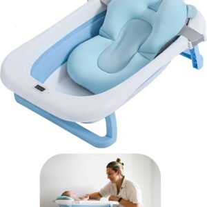 Baboe Opvouwbaar Baby Bad - Babybad met Digitale Thermometer - zitbad - Opvouwbaar bad - Incl Badkussen - Blauw