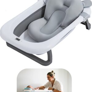 Baboe Opvouwbaar Baby Bad - Babybad met Digitale Thermometer - zitbad - Opvouwbaar bad - Incl Badkussen - Grijs