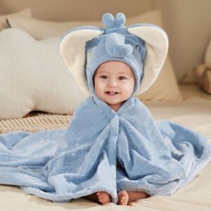Baby Badhanddoek met hoodie - Olifant - Blauw - 65 x 135 cm