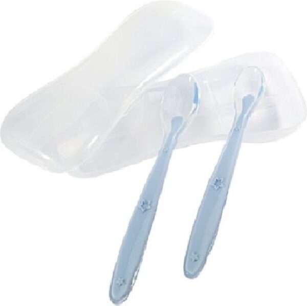 Baby Lepeltjes - Eerste Hapjes - Bestek Lepel - Babylepel - Siliconen lepels - Kinderbestek - BPA vrij eetlepel Set van 2 - Licht blauw
