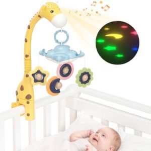 Baby Muziekmobiel Sterren Projector Lamp 'Giraffe Geel' Bed Box Wiegje - Roterende Bijtring en Rammelaar Speelgoed - Slaaphulp White Noise Sterrenprojector - Tumama®