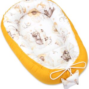 Baby Nest Cocoon Nieuwgeborene 90 x 50 cm - Handgemaakt Knuffelnestje Babybedbumper Gemaakt van Katoen Slumber Bear Mango