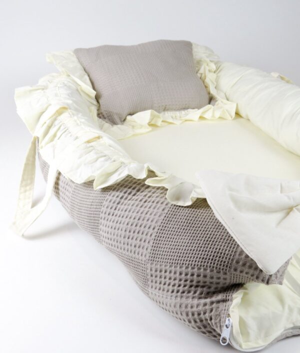 Babynestje Crumble Taupe Wit| Incl. GRATIS Hoofdkussen| Babynest Off White| Taupe