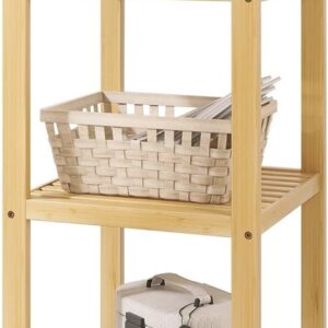 Badkameropbergplank, 4-laags bamboe rekorganizer, multifunctionele rek, voor woonkamer, slaapkamer, keuken (natuurlijk)