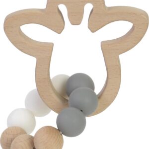 BamBam Eco-vriendelijk houten Bijtring Giraffe - Wit - Baby cadeau