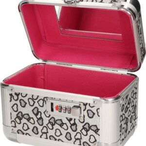 Beautycase met grijze hartjes en cijferslot 21 x 14 x 21 cm - Make up koffers - Sieradenkist/juwelenkist