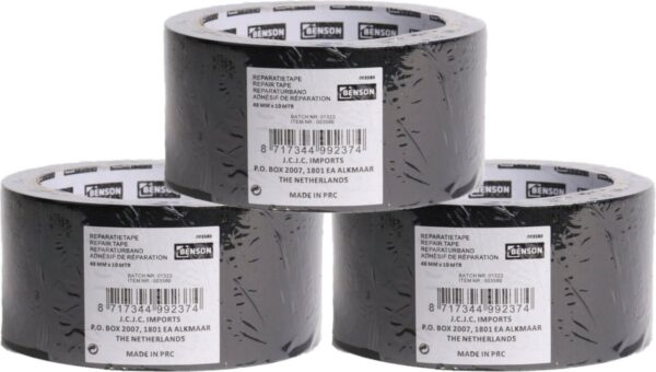 Benson 3x rollen ducttape/reparatietape universeel zwart 10 meter