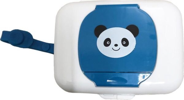 Billendoekjes Doos Voor Onderweg - Wet Wipe Box To Go - Vochtige Doekjes Houder - Met Pandabeer - Blauw