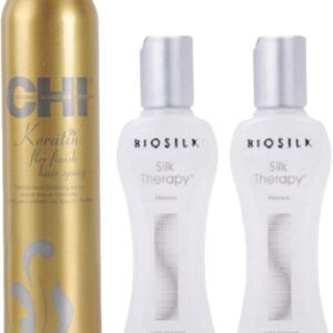 Biosilk Silk Therapy Original Treatment - 2 x 167 ml & CHI - Keratin - Flexible Hold Hairspray - 284 ml