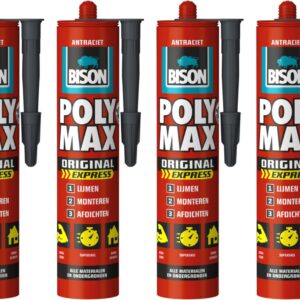 Bison poly max express - montagelijm - extra sterk - antraciet - 4 x 425 gram