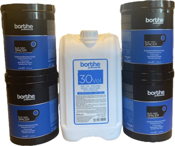 Borthe - Blondeer Pakket - Blondeerpoeder 4 kg - Blauw - Oxidatie 9% 5L - 30 Volume