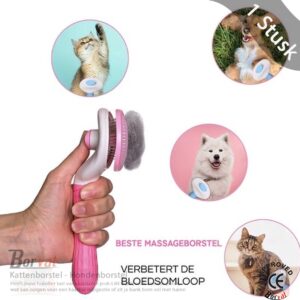 Borvat® Kattenborstel - Hondenborstel - Haarverwijderaar voor Huisdieren - Kattenkam- Borstel voor langharig - Roze
