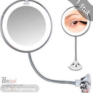 Borvat® Spiegel - met Led Verlichting - 10x Vergroting - Flexibele Hals - Zuignap - 360° Rotatie - Scheerspiegel