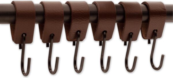 Brute Strength - Leren S-haak hangers - Bruin - 24 stuks - 12,5 x 2,5 cm - Zwart zilver - Leer - handdoekhaakjes - Ophanghaken - kapstokhaak