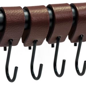 Brute Strength - Leren S-haak hangers - Bruin - 6 stuks - 12,5 x 2,5 cm - Zwart zilver - Leer - handdoekhaakjes - Ophanghaken - kapstokhaak