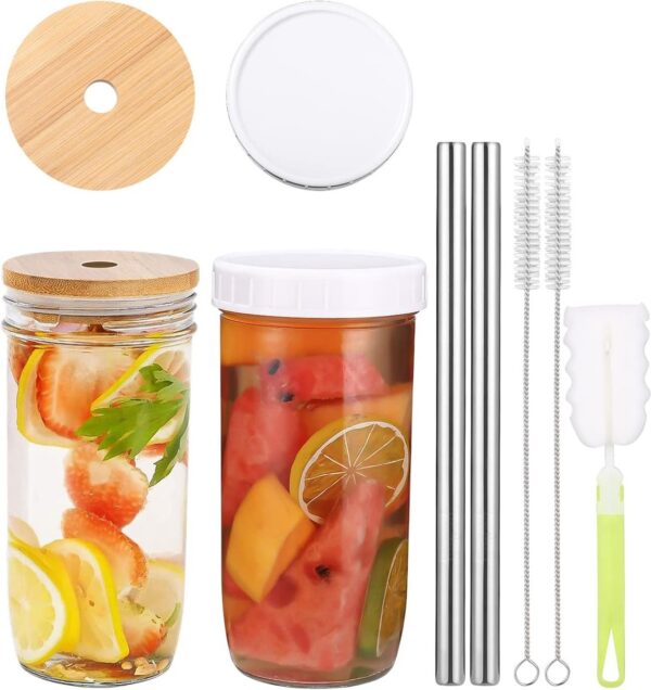 Bubble Tea bekers set van 2 stuks - 730 ml - Met rietjes, lekvrije deksels en borstels - Herbruikbaar voor smoothies, milkshakes, sappen