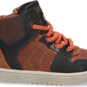 Bunnies JR 223750-589 Jongens Hoge Sneakers - Zwart/Bruin/Oranje - Suède - Veters