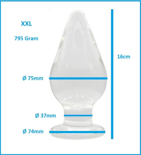 Buttplug XXL kristalglas- anaalplug- grote anale dildo - Ø 75mm - helder glazen dildo- sex anale butt plug seksspeelgoed voor mannen en vrouwen