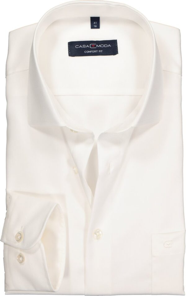 CASA MODA comfort fit overhemd - mouwlengte 7 - twill - beige - Strijkvrij - Boordmaat: 47