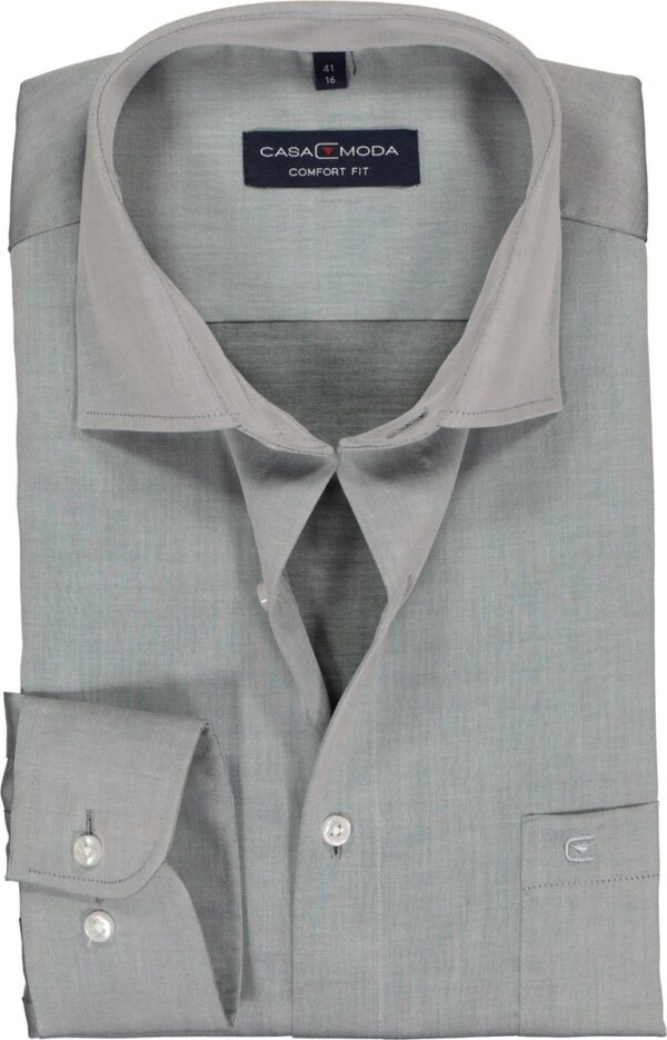 CASA MODA comfort fit overhemd - mouwlengte 7 - twill - grijs - Strijkvrij - Boordmaat: 40