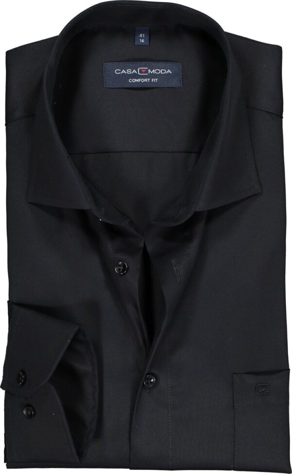 CASA MODA comfort fit overhemd - mouwlengte 7 - twill - zwart - Strijkvrij - Boordmaat: 41