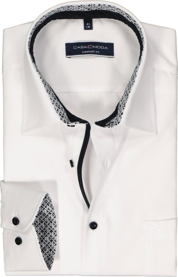 CASA MODA comfort fit overhemd - popeline - wit - Strijkvriendelijk - Boordmaat: 38